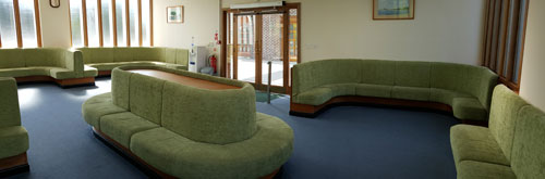 The seating area in the waiting room